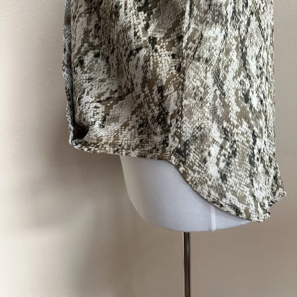 DKNY Top Women's XL Brown Snake Print Faux-Wrap Long Sleeve Semi Sheer Career - Picture 7 of 11